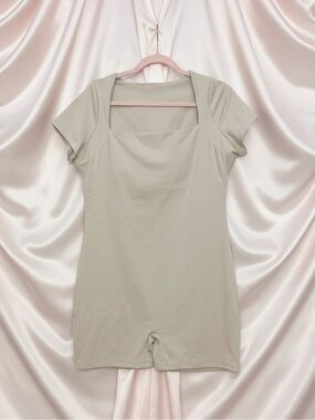 Square Neck Romper in Light Beige • NWT • 19" p2p, 32.5" length, 4" inseam